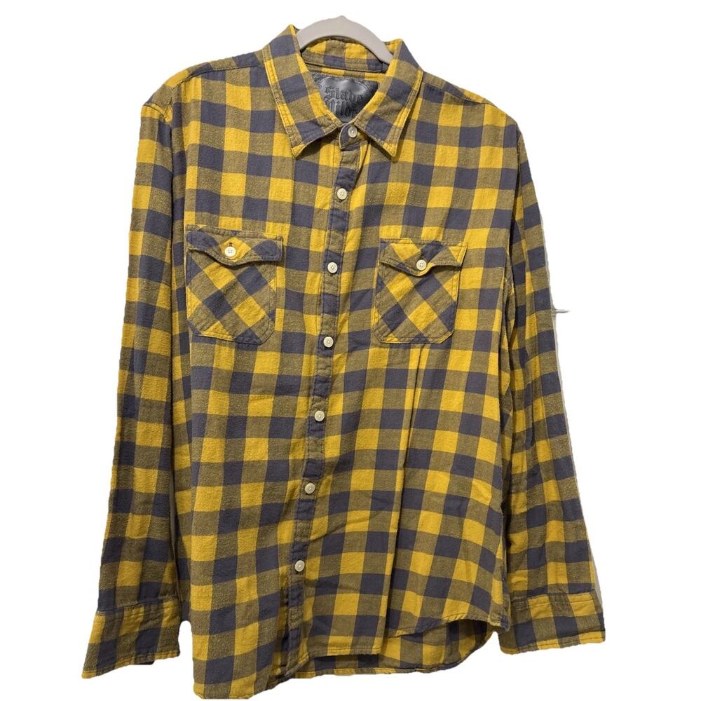 Slade Wilder Flannel Shirt Size XXL Blue Yellow Plaid Cotton Destroy Tradition